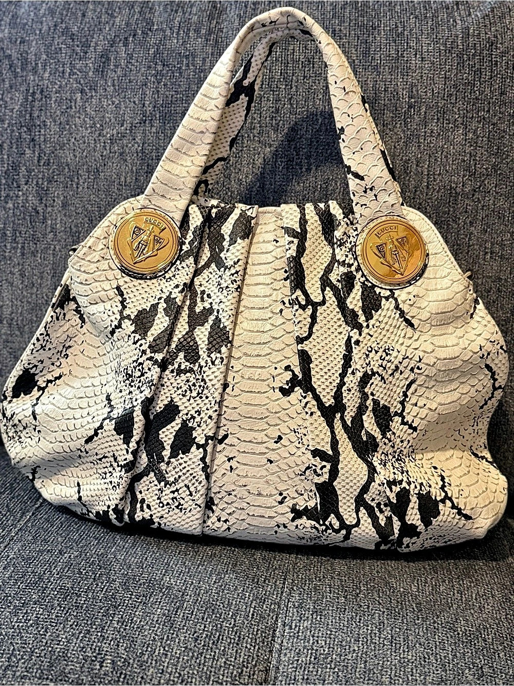 Gucci Hysteria Exotic Python Hobo Bag - Black & White - Gold Crest